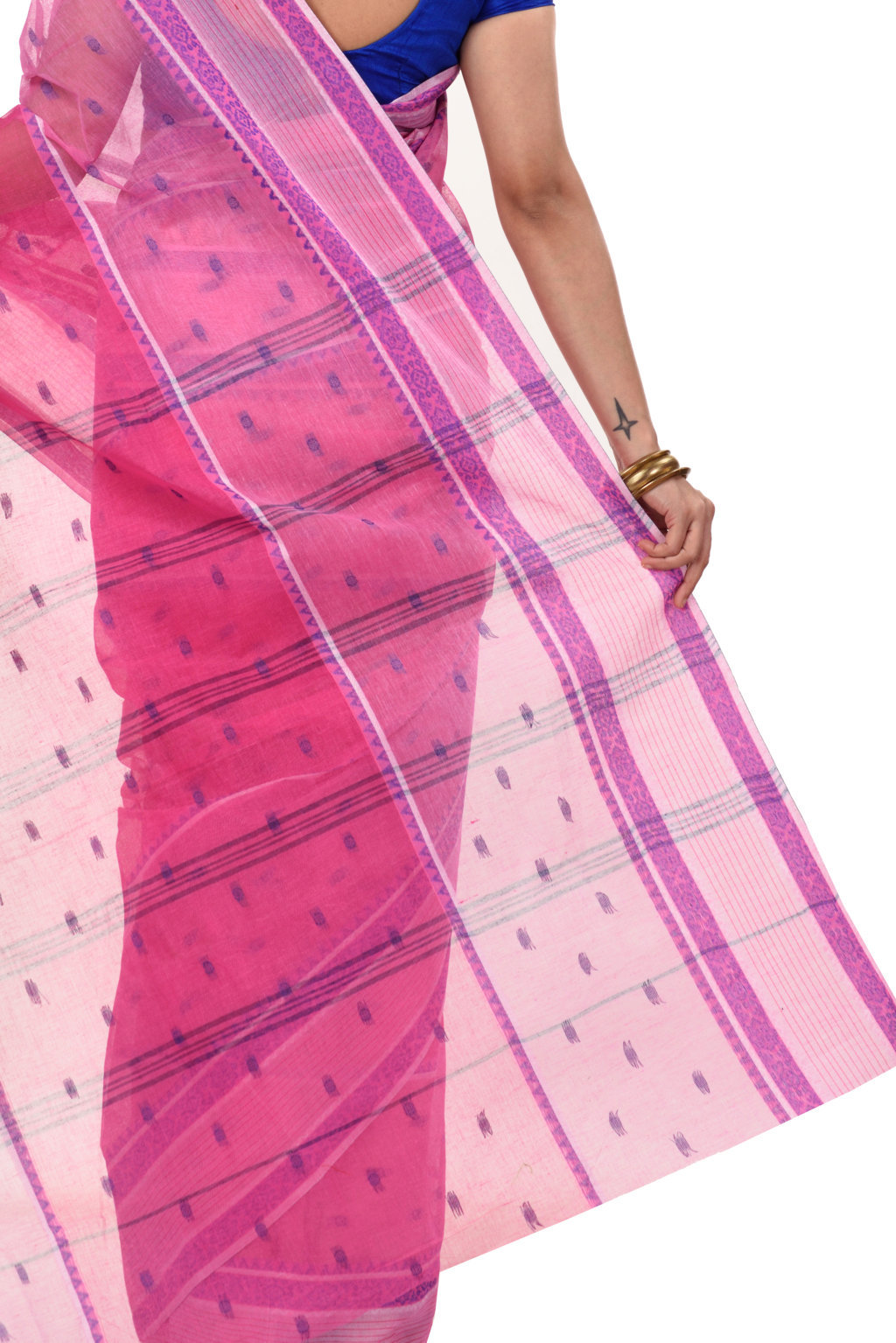 Pink Pure Cotton Debdash Tant Saree (337)